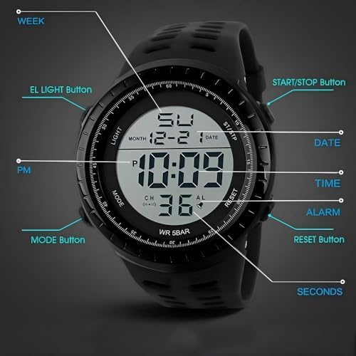 LYMFHCH Men's Digital Watch, Sports Waterproof Military Watches for Men LED Casual Stopwatch Alarm Tactical Army Watch