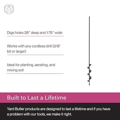 Yard Butler IREA-4 Roto Earth 18” Auger Drill Bit - Digging Tool for Effortless Bulb Planting - Multi-Use Drill - Heavy-Duty Garden Tool - Power-Coated Steel - Rust-Resistant | Powder-Coated Steel Digging Tool, Rust-Resistant, Digs Medium-Depth Holes for…