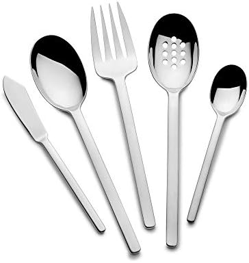 Mikasa Harmony 45-Piece Silverware Set, 18/10 Stainless Steel Cutlery for 8, Includes Forks, Knives, Spoons, and 5-Piece Serving Utensils Set