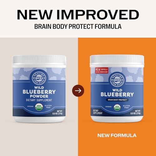 Vimergy Wild Blueberry Powder, Non-GMO, Vegan, Organic, 250g, 62 Servings | Antioxidant Used in Heavy Metal Detox Smoothie, Protects Brain Cells*, Gluten-Free