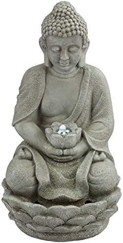 Meditating Buddha 24" High Outdoor Indoor Large Bubbler Fountain with Light | Zen Asian Decor Resin Floor LED Standing Water Feature for Outside Garden Patio Yard Backyard Porch Deck