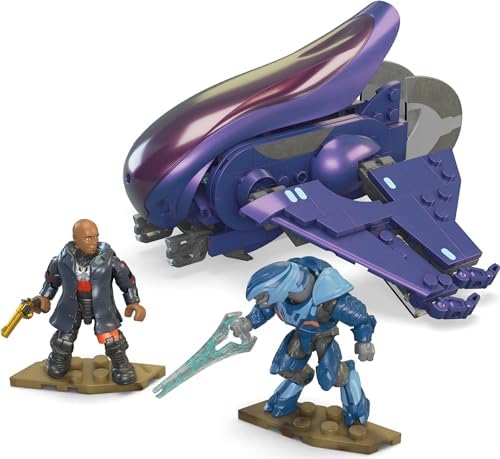 MEGA Halo the Series Vehicle Building Toys Set, Renegade Banshee Aircraft with 205 Pieces, 2 Micro Action Figures, Purple, Kids and Fans