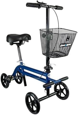 KneeRover Steerable Seated Scooter Mobility Knee Walker, Blue | Sitting Scooter with Leg Rest, Comfortable Gel Seat