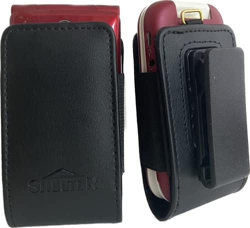 Open top Leather case with Pinch Clip fits CoolPad Snap Flip Phone