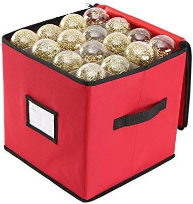Sattiyrch Christmas Ornament Storage Box,Canvas Stores up-to 64 Standard Holiday Ornaments Holder,12 x 12 Inch 4 Layer Xmas Storage Containers,Green