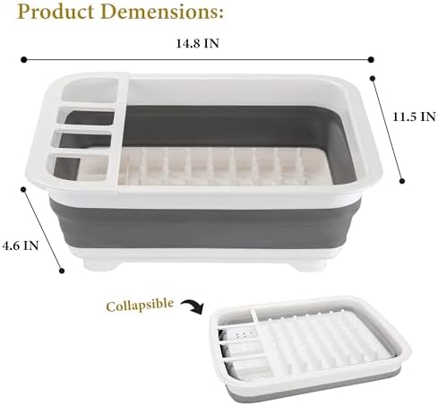 Kitchen Details Collapsible Dish Drying Rack | Space Saver | Aerated Bases Drain Holes | Plates, Bowls