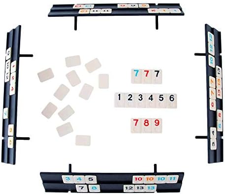 Homwom 106 Tiles Rummy Game - Travel Games Rummy Board Game Rummy Set with Aluminum Case & 4 Anti-Skid Durable Trays