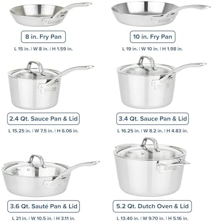 Viking Contemporary 3-Ply Pots and Pans Set, 10 Piece Stainless Steel Kitchen Cookware, Silver