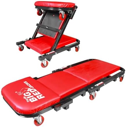BIG RED Rolling Garage/Shop Creeper: 2-Piece, 36" Padded Mechanic Cart with Headrest and 6 Casters, Red,AR7565B,Torin