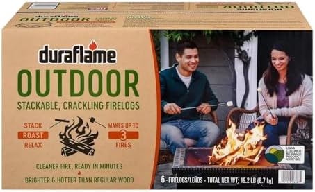 Duraflame Outdoor Firelogs – Crackling Fire Logs for Fire Pits, Camping, Bonfires & Backyard Fires, Easy-Light Firewood Alternative (1 Box)