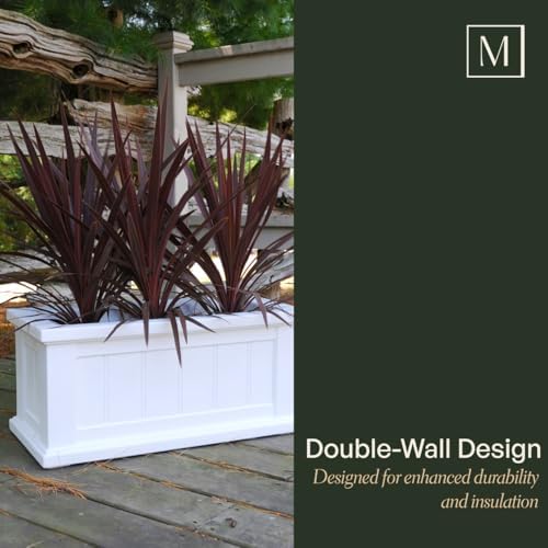Mayne Cape Cod 24in Self-Watering Rectangular Planter, White | Self-watering, All season, Fade resistant, Double-wall design, 15-year warranty