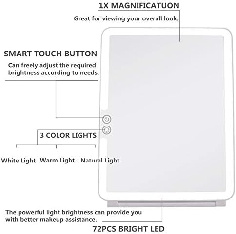 deweisn Folding Lighted Makeup Mirror with 72 LEDs 3 Colors Light Modes USB Rechargable 1800mA Batteries Portable Ultra Thin Compact Vanity Mirror