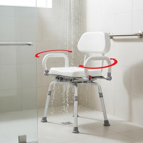 Swival Shower Chair with Padded seat for Inside ShowerFor Senior, Bath Seat | Sit Securely While Bathing - Blue, padded seat, padded armrests, swivel seat, tool-free assembly, 600 lb