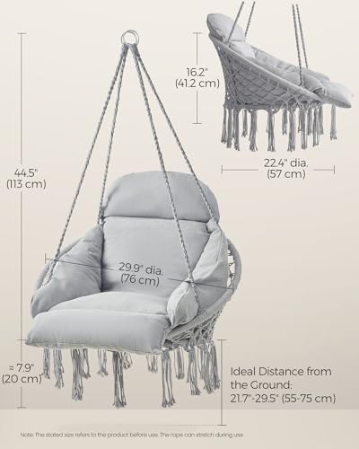 SONGMICS Hanging Chair, Boho Swing Chair with Large, Thick Cushion