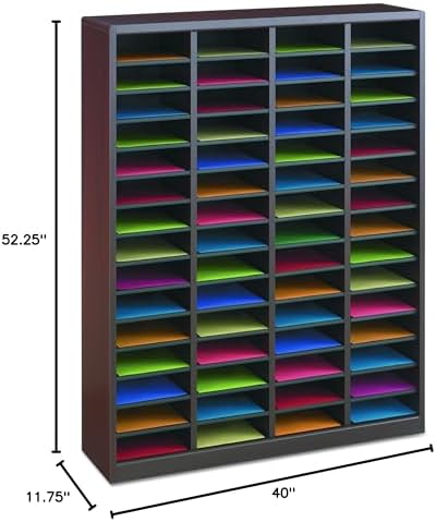 Safco Products E-Z Stor Wood Literature Organizer, 60 Compartment, 9331MH, Mahogany, Durable Construction, Removable Shelves, Plastic Label Holders