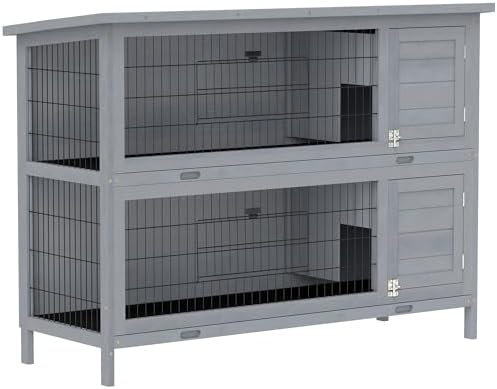 PawHut 54" 2-Story Large Rabbit Hutch Bunny Cage Wooden Pet House Small Animal Habitat with Lockable Doors, No Leak Tray and waterproof Roof for Outdoor/Indoor Orange | Wooden Pet House, Small Animal Habitat, No Leak Tray, Waterproof Roof, for Chickens D…