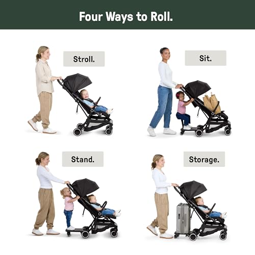 Ingenuity 3D Travelmate Pro Lightweight Travel Stroller with Fold-Away Ride-On Board for Toddlers, Airplane Overhead Bin Compatible, Car Seat Ready, One-Hand Fold