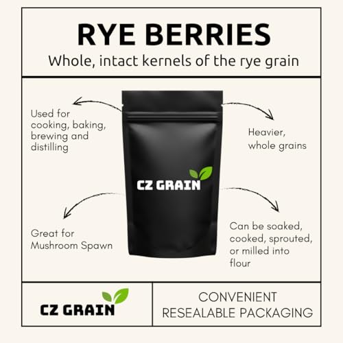 4 Pounds Rye Berries – Non-GMO Whole Rye Grain for Baking, Mushroom Spawn, Brewing & Distilling – Extra Clean, Resealable Bag, 100% USA Product
