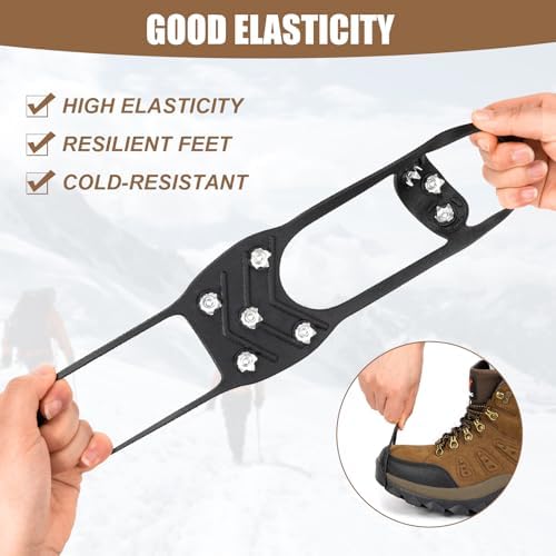 2 Pairs Ice Cleats for Shoes and Boots, 8 Steel Gripper Spikes Non-Slip Traction Cleats, Micro Shoe Snow Grips Crampons for Winter Hiking, Walking
