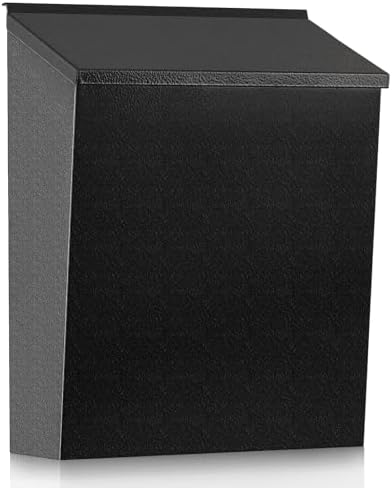 KYODOLED Mailbox for Outside, Wall Mount Locking Mailbox, Security Drop Box with Key Lock for Letters, Cash, Cards, Steel Mail Box for House Office School, 12.4H x 8.54L x 3.35W Inches, Black