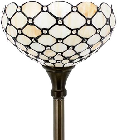 WERFACTORY Tiffany Floor Lamp Cream Amber Stained Glass Torchiere Light | 12X12X71 Inches Pole Standing Corner Torch Bead Uplight Decor Bedroom
