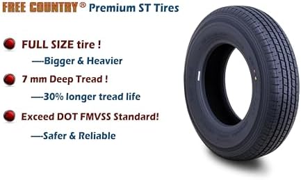 FREE COUNTRY Trailer Tire ST225/75R15 Radial 10PR LR E 117N w/Scuff Guard | Premium Steel Belted Radial Load Range E Speed Rating N 88 MPH