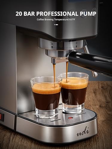 UDI Espresso Machine, 20 Bar High Pressure Professional Espresso Maker | with Milk Frother, Compact Stainless Steel Coffee Machine for Cappuccino