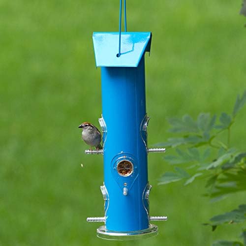 Perky-Pet Blue Metal Tube Wild Bird Feeder - 1 lb Capacity for Wild Bird Seed - Durable Construction - 391