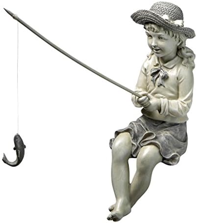 Design Toscano Frederic the Little Fisherman of Avignon Boy Fishing Garden Statue, 15 Inch Tall, Cast Stone Resin, Two Tone Stone Finish