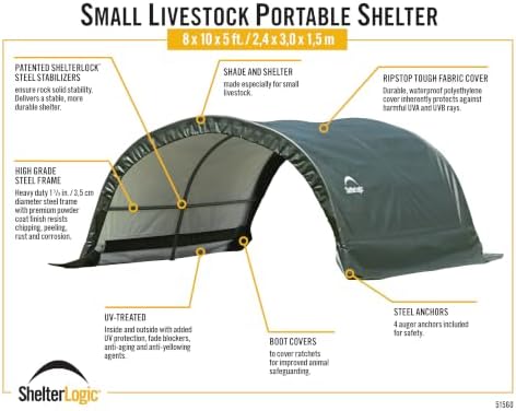 ShelterLogic 8' x 10' x 5' Small Round Livestock and Agricultural Storage and Shade Shelter Kit