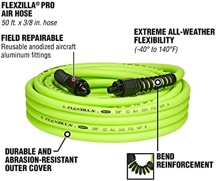 Flexzilla Pro Air Hose, 3/8 in. x 50 ft., Heavy Duty, Lightweight, Hybrid, ZillaGreen - HFZP3850YW2