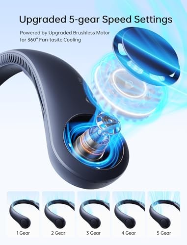 JISULIFE Portable Neck Fan, Hands-Free Bladeless, 5 Speeds, 4000 mAh