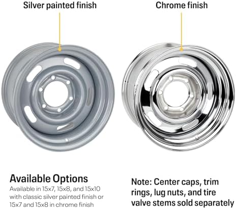 Speedway Motors 15 Inch GM Rally Truck Wheel, 6 on 5.5 Inch Bolt Pattern, Silver Painted Steel Rim, 8 Inch Width, Classic 5-Slot Design
