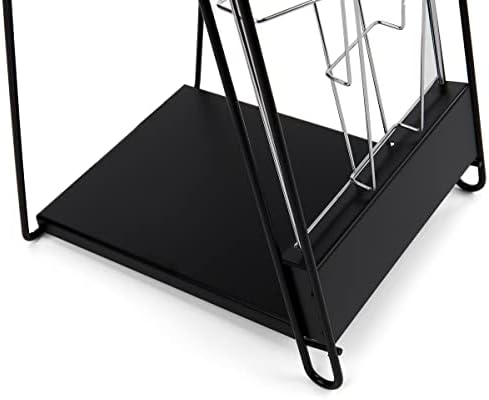 Displays2go Portable Magazine Rack, Black, 54" h Floor-standing | 10 Pockets for 8.5x11 Catalogs, Carry Bag Included, Tiered Design, Steel, NCYBRCHBLK