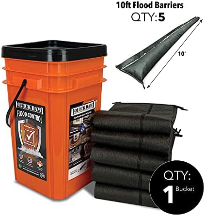 Quick Dam Grab & Go Flood Kit includes 5- 10ft Flood Barriers in Bucket