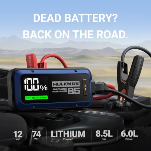 Hulkman Alpha 85 2000A Smart Battery Jumper Starter Portable for 12V Vehicles, Car Starter Jump Box with 65W Fast Charger, 3.3" LED Display