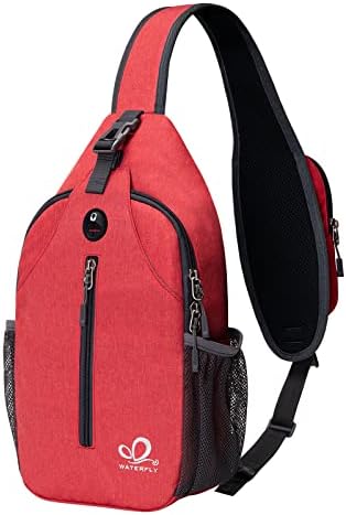 WATERFLY Crossbody Sling Backpack Sling Bag Travel Hiking Chest Bag Daypack (Black) | Small Hiking bag,Multi-compartment storage,Water-resistant,Breathable back pad,Reversible adjustable shoulder strap