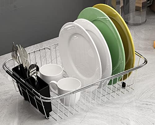 TESOT Adjustable Over Sink Dish Rack Stainless Steel Dish Drying Rack On Counter or in Sink, Rustproof