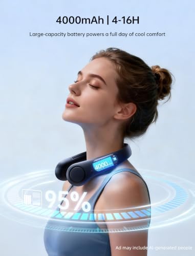 JISULIFE Portable Neck Fan, Hands-Free Bladeless, 5 Speeds, 4000 mAh