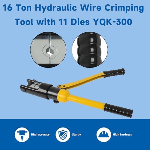 WFLNHB 16 Ton Hydraulic Wire Cable Lug Terminal Crimper Crimping Tool with 11 Dies YQK-300 Fit for for Welding Cables