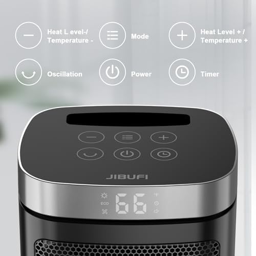 Small Portable Space Heater for Indoor Use - with 70°Rotating Feature, JIBUFI 1500W PTC Electric Heater, Rapid and Safe Heating, Remote Control