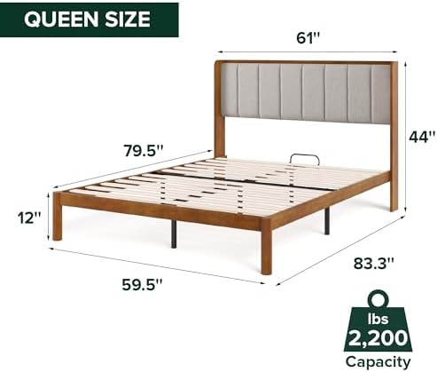 Zinus Jonas Bamboo Platform Bed Frame, Wingback Headboard, Queen | Mid-Century Modern Design, Plush Upholstered Comfort, Sustainable Bamboo, Fits Any Bedroom Style, No Box Spring Needed