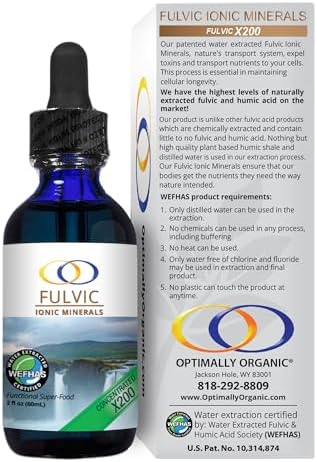 Optimally Organic Water Extracted Fulvic Ionic Minerals X200 - Patented BioActive Fulvic Acid, Humic Acid, Trace Minerals