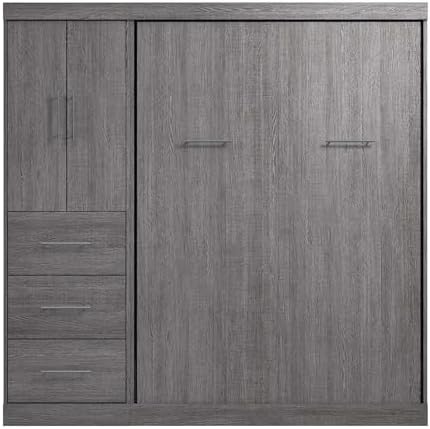 Bestar Nebula Full Murphy Bed with Wardrobe (84W) in Bark Gray, Sleeping Arrangement and Closet Organizer for Multipurpose Room | Wardrobe