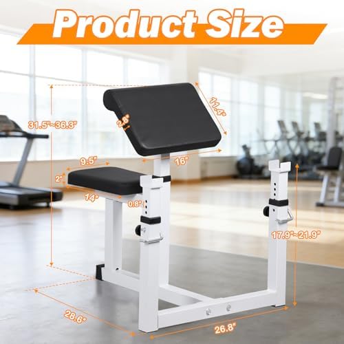 ZENY Adjustable Preacher Curl Bench Bicep Tricep Bench with Barbell Rack, Seated Strenghthen Training Isolated Barbell Dumbell Station