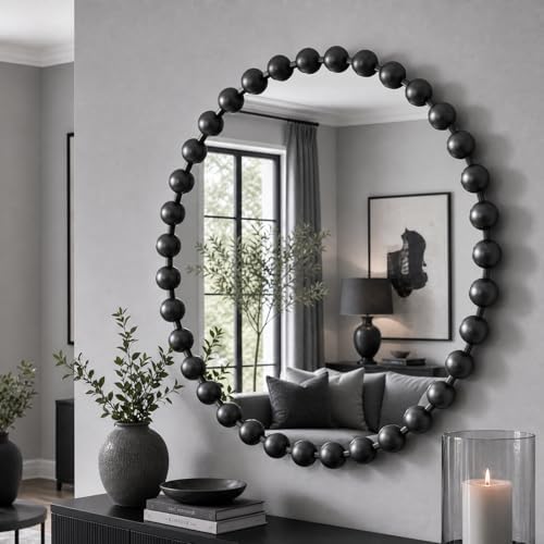 Madison Park Round Mirror, Metal Frame Circle Mirror 27 inch, Wall Art Decor Mounted Hanging for Entryway, Bathroom, hallway, Living Room, Vanity