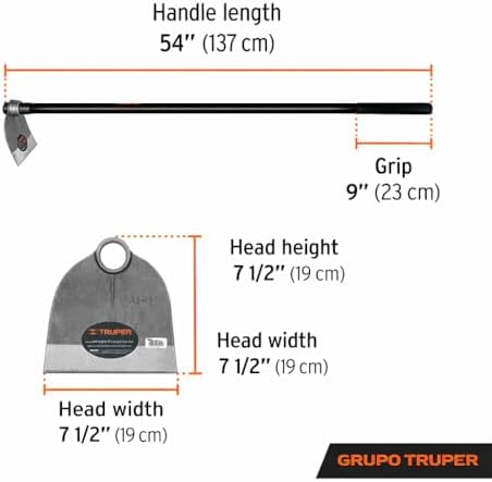 Truper Lane Hoe No. 1, 54-Inch Fiberglass Handle, 7 1/2-Inch x 7 1/2-Inch Forged Head, 1.8 lb Head Weight