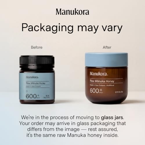 Manukora Raw Manuka Honey MGO 600+ New Zealand Non-GMO Immune Support 250g | B-Corp Certified, monofloral, 3rd party tested, glyphosate residue-free, traceable hive-to-hand, now in glass