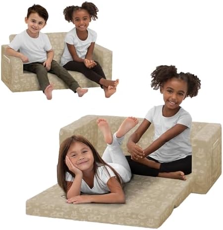 Delta Children - Serta Perfect Sleeper Kids 2-Seater Sofa, Convertible 2-in-1 Flip Open Toddler Couch Sleeper, Foam Chair for Playroom & Bedroom