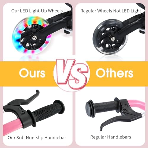 Swing Scooter for Kids, 3 Wheels Foldable Wiggle Kick Scooter Push Drifting with 4 Adjustable Handlebar & 2 Rear LED Wheel for Boys and Girls Ages 3-8
